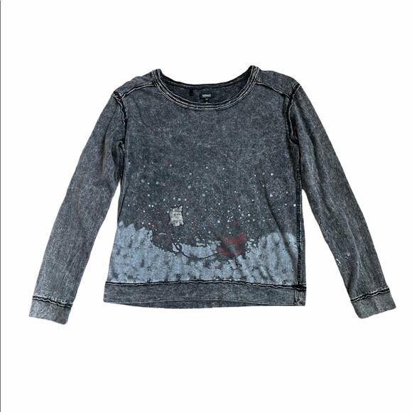 Buffalo David Bitton | Black/Gray Acid Wash Sequin Distressed Long Sleeve Shirt - Picture 1 of 11